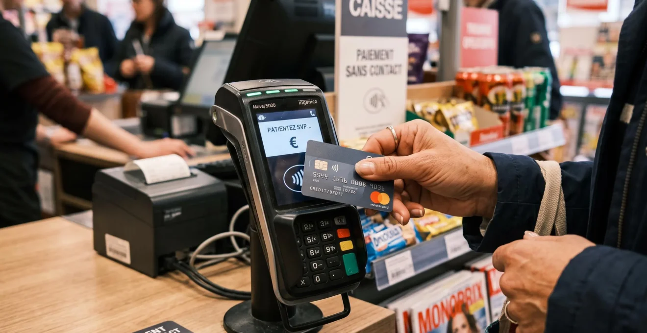 Paiement sans contact avec une carte bancaire sur un terminal dans un commerce